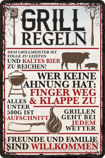 Grillregeln hell Blechschild - Schildliebe